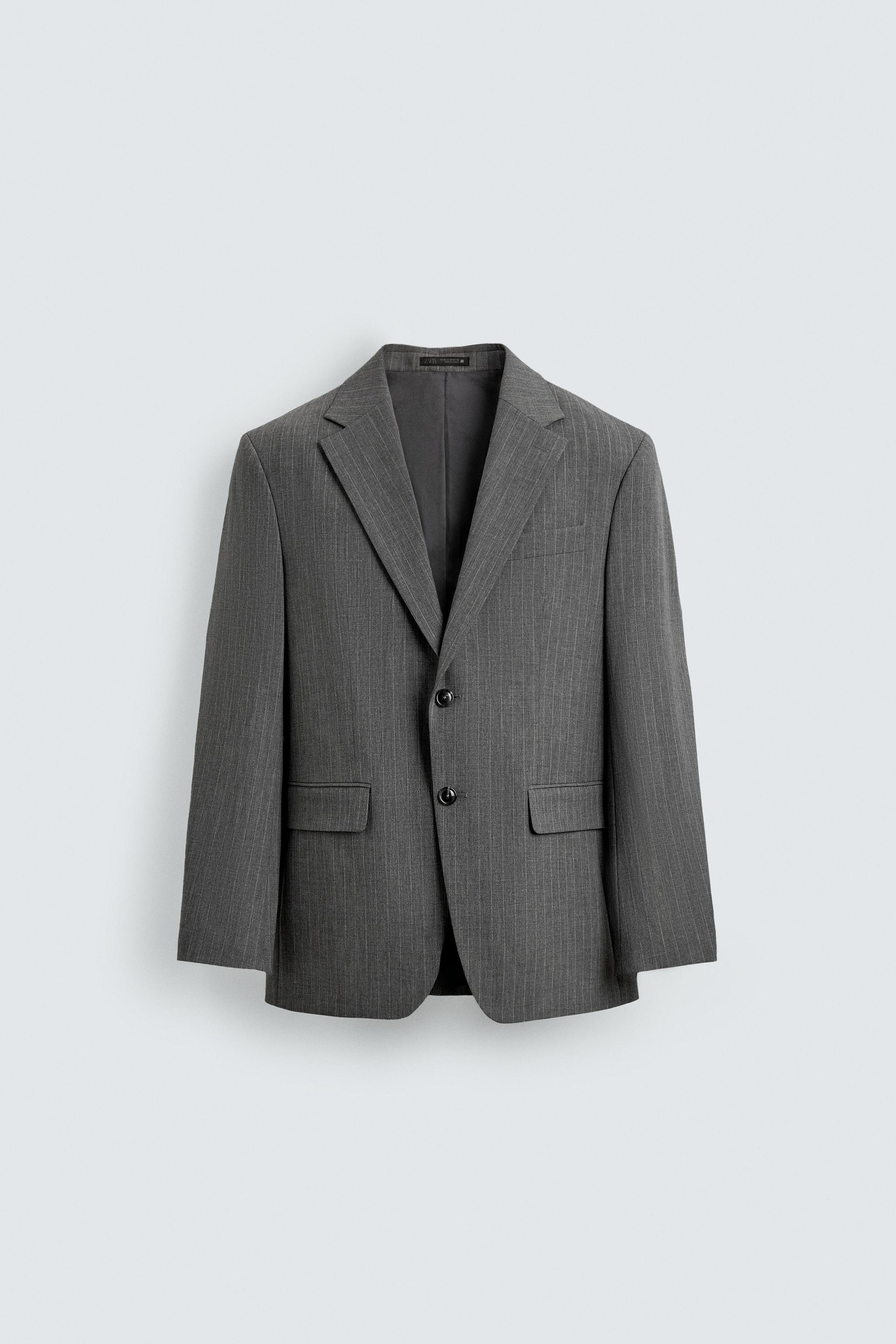 WOOL BLEND PINSTRIPE SUIT BLAZER